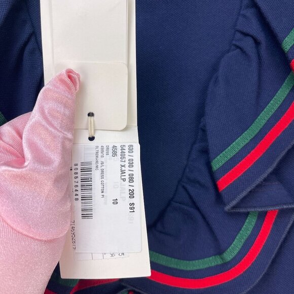 NWT Gucci kids ruffled dress with bow navy blue red green size 10 - Picture 10 of 12